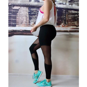Slim Fit Sort Kludetæppe Mesh Kvinder Leggings Yoga Fitness, Stretch Bukser Med Høj Talje Elastik Træning Kører Sports Bukser