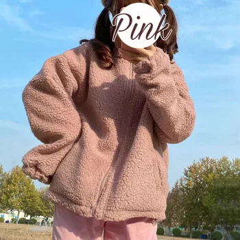2020 vinteren Kvinder College stil Bære udskrivning Plys pels på begge sider Japansk Harajuku Løs Kawaii Dame fleece jakke kvinder