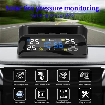 TPMS Trådløs Bil Alarm Tire Pressure Monitoring System Rotation på Displayet Advarsel Solenergi Oplade Eksterne Sensorer Inde