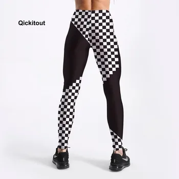 Qickitout Sexet Mode Black&White Square syning Trykt Kvindelige Trænings-og Leggings til Kvinder Træning Prøve Elastiske Bukser