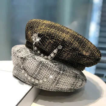 2020 Nye Luksus Diamant Dekoration Beret Hat Diamant Dekoration Dans Fest Damer Hat Plaid Maler Ottekantede Hatte
