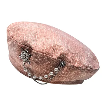 2020 Nye Luksus Diamant Dekoration Beret Hat Diamant Dekoration Dans Fest Damer Hat Plaid Maler Ottekantede Hatte