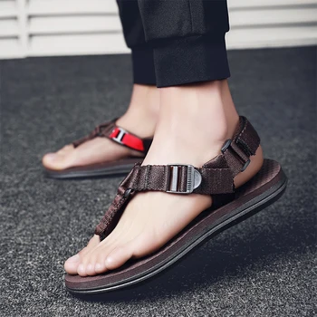 2020 Hot Salg Væver Sko Patent Mænds Udendørs Sandaler Størrelse 39 til 45 Solid Farve Comfy Spænde Mænd Flip Flops Sandalias Hombre