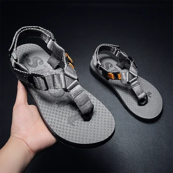 2020 Hot Salg Væver Sko Patent Mænds Udendørs Sandaler Størrelse 39 til 45 Solid Farve Comfy Spænde Mænd Flip Flops Sandalias Hombre