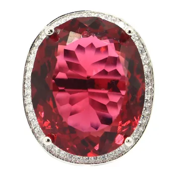 25x21mm Varmt Anbefale Top Sælger Oprettet Pink Turmalin CZ Ring for Kvinder Design Drop Shipping Gave Sølv Mode Smykker