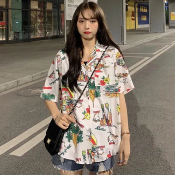 2020 Dovne Løs Print Skjorte Kvindelige koreanske Harajuku Søde Kvinder Shirts Ulzzang Japansk Kawaii Damer Vintage Tøj Til Kvinder