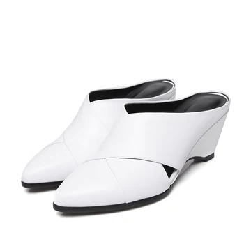 Sarairis hot salg populære foråret ko læder kvinder Sko i ægte læder elegant kile høje hæle kvinde muldyr pumper sko