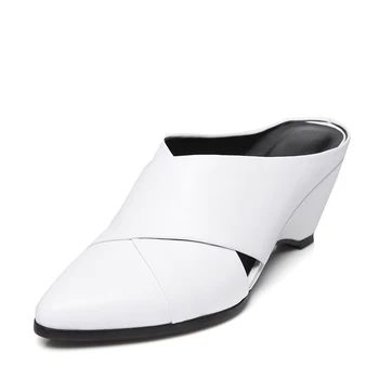Sarairis hot salg populære foråret ko læder kvinder Sko i ægte læder elegant kile høje hæle kvinde muldyr pumper sko