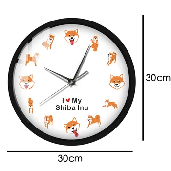 Shiba Inu Hund Pet Shop Deco-Metal Ramme Lysende Væg Ur Sound Control Tegnefilm Hvalp Dyr Japansk Krat Dog Væg Ur