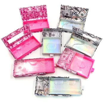 Engros brugerdefinerede eyelash emballage med logo navn label lash kasser emballage faux mink vipper strimler tom tilfælde bulk