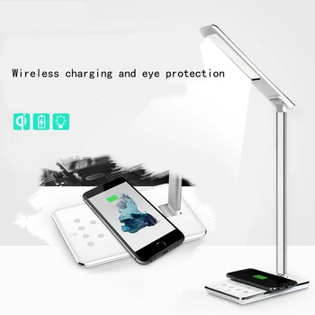 LED smart bordlampe med den trådløse oplader Multifunktionelle folde kontor læring beskyttelse af øjne læselampe