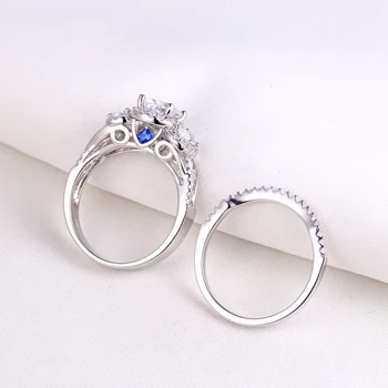 Wuziwen 3.5 Ct Oval Form AAA Zircon 925 Sterling Sølv Ringe Til Kvinder Blå Krystal Bryllup Ring Set Trendy Smykker Gave