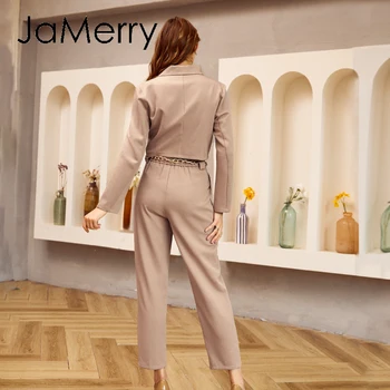 JaMerry To-stykke blazer kvinder passer Langt ærme dobbelt fast casual blazer bukser sæt Kontor damer elegante bukser passer til 2020