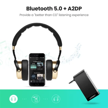 UGREEN Bluetooth-Modtager Bærbare Mini-Musik, Audio Adapter 5.0 Bil Aux Adapter 3,5 mm Stereo håndfri Bil sæt til Hjem, Bil TV
