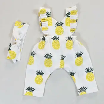 Pudcoco USPS Hurtig Forsendelse Nyfødte Baby Pige Ananas Sparkedragt uden Ærmer Tøj Flæsekanter Romper Buksedragt Sommer Outfit Sæt