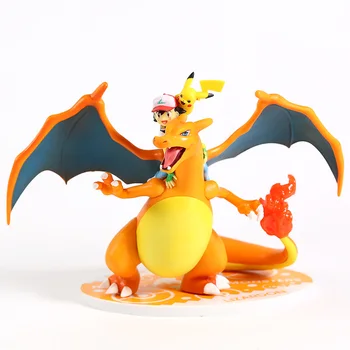 Animationsfilm Monsters Ash Ketchum Satoshi Ridning på Charizard PVC Figur Collectible Model Toy