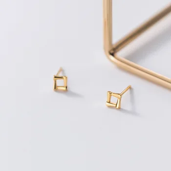 WANTME Minimalistisk Geometriske Golden Square Stud Øreringe til Mode Kvinder Ægte 925 Sterling Sølv Studerende Pige Smykker Gave