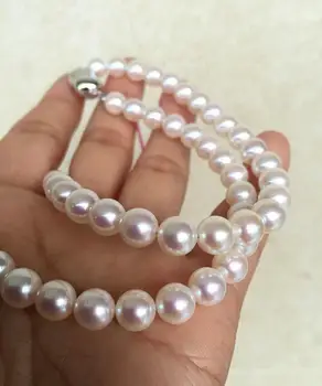 Gratis forsendelse Evige Kvinder GiftSterling real Japan Akoya naturligt havvand pearl runde fejlfri runde 9-10M