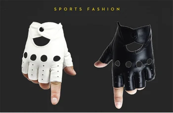 1 par Kvindelige Halvdel Finger Drivende Handsker 1 Stk Mode PU Læder Fingerløse Handsker Til Kvinder Sort Hvid Guantes Luvas G320