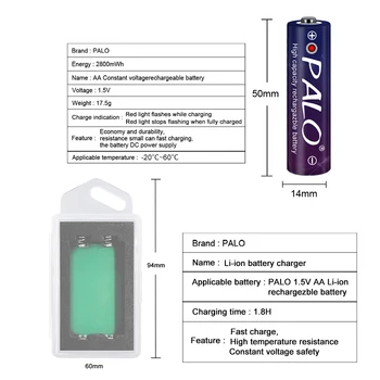 1,5 v li-ion genopladelige AA batteri 2800mwh lithium-ion-AA 2A batterier og USB-batteri box oplader