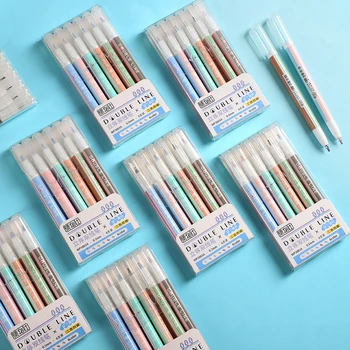 Nye Morandi Farve Dobbelt Linjer Pen Kunst Markører Pen Markør Bogstaver Tidende Pen Tegning Penne, Pensler Og Kawaii