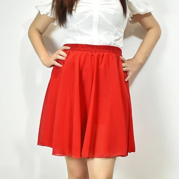 Sommeren Solid farve kvinder chiffon nederdele koreanske En linje Elegante, Slanke røde streetwear høj talje damer midi Store midi-nederdel QLuoYi