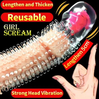ELASUN Genanvendelige Silikone Vibrator Kondom Med Spike Dildo Kondom Vaginal Stimulation Forsinke Ejakulation Udvidelse Sex Legetøj Til Mænd
