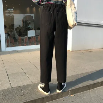 Jeans Dame Plus Size Solid Høj Talje Ulzzang Harajuku Koreansk Stil Vintage Fashionable Kvinder Bukser Lommer Enkle, Smarte