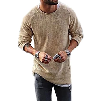 Mænd Casual Solid Farve Sweater Strik O Neck Langærmet Skjorte, Pullover Top Nye Smarte Vintage