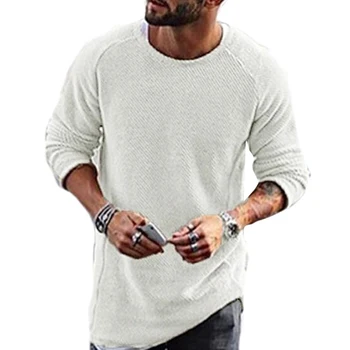 Mænd Casual Solid Farve Sweater Strik O Neck Langærmet Skjorte, Pullover Top Nye Smarte Vintage