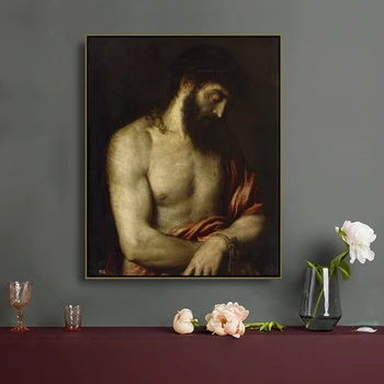 Frelsen i Jesus af Tiziano Vecelli på Lærred Maleri, Kalligrafi Kunst Home Decor Væg Kunst Billede til stuen