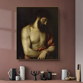 Frelsen i Jesus af Tiziano Vecelli på Lærred Maleri, Kalligrafi Kunst Home Decor Væg Kunst Billede til stuen
