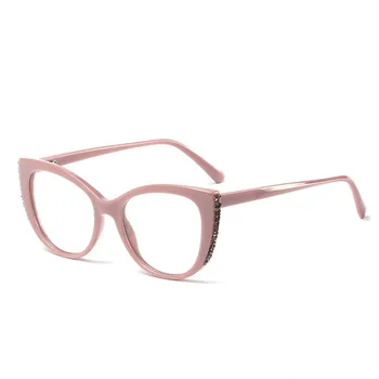 FENCHI gennemsigtig anti blå computer briller kvinder rhinestone falske briller blå lys cat eye briller
