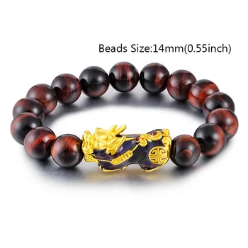 Feng Shui natursten Rød Tiger Eye Perler Armbånd Armbånd Til Kvinder, Mænd Guld Pixiu Bringe Velstand og Held og lykke Armbånd