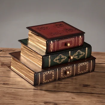 Håndlavet Europæisk stil hjem pynt med klare linjer smykker skuffe opbevaringsboks unikke håndværk retro træ-book box falske bog