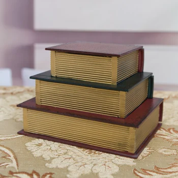 Håndlavet Europæisk stil hjem pynt med klare linjer smykker skuffe opbevaringsboks unikke håndværk retro træ-book box falske bog