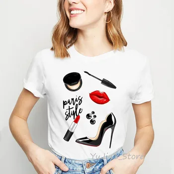 Sexet rød Læift, lip høj hæl sko paris style t-shirten til kvinder mode t-shirt grafiske tees shirt femme streetwear kvinde tøj