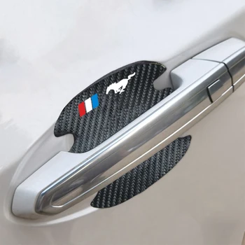 4stk Carbon Fiber Bilens dørhåndtag Bunden Protector Læder Klistermærker Decals Til Ford Mustang SHELBY GT 2018 Bil Tilbehør
