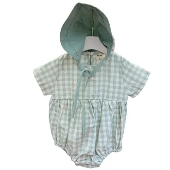 Koreanere børnetøj Dreng og Gril Baby Body Sommeren Plaid bodysuit Små Friske koreanske Baby Trekant Bodysuit + Hat