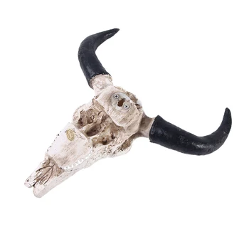 Harpiks Longhorn Ko Skull Hoved Væggen Hængende Indretning 3D Dyrelivet Skulptur Figurer Håndværk Horn For Hjem Halloween Udsmykning