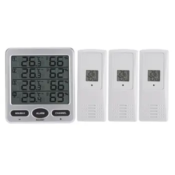 LCD-Termometer Alarm Temperatur Måleren Vejr Station tester + 3 Trådløs Udendørs Sender Luftfugtighed Sensor Monitor Advare