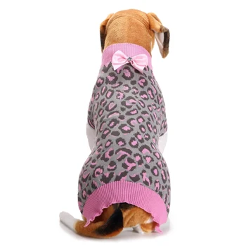 Vinteren Dog Varmt Tøj Leopard Print Strikkede Hund Sweater, Trøjer med Sløjfeknude