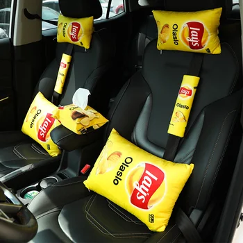 Sjove Kartoffel Chips Nakkestøtte Pude Væv dække sikkerhedssele deacoration Nyhed gave til venner bilen hjem indre