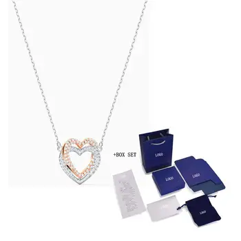 2020 Mode Smykker SWA Nye INFINITY-DOUBLE HEART Halskæde Sammen hjerteformet Diamant Hvid Guld Kæde Kvinders Luksus