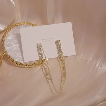 Ny Mode Smykker Lang Kvast Crystal Udsøgt 14K Ægte Forgyldte Øreringe til Kvinde Ferie Part Daglige Elegante Øreringe