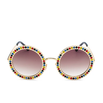 Runde Diamant Luksus Solbriller til Kvinder Stel af Metal Mode UV400 Pink Brown Gradient Linse 2019 Nye Sexede Damer Klar