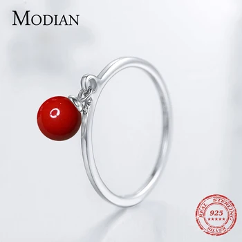 Modian Massiv 925 Sterling Sølv, Med Fashion Ringe Rød Farve Udsøgt Shell Pearl Fingerring Til Kvinder, Sterling Sølv Smykker
