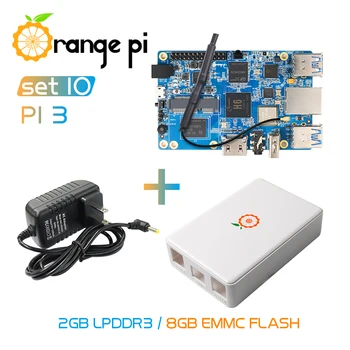 Orange Pi3 2G 8G EMMC+Power Supply+Beskyttende Sag, Understøtter Gigabit/wifi/BT/HDMI,Under Android 7.0, Ubuntu, Debian