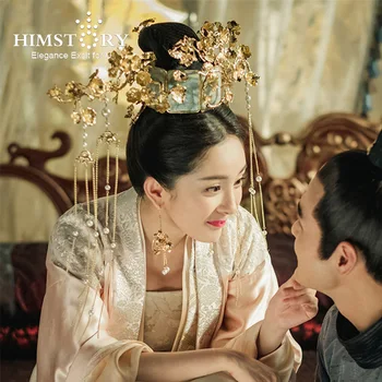 HIMSTORY Luksuriøse Traditionel Kinesisk Bryllup Hår Tilbehør Kostume Kinesisk Stil Prinsesse Dronning Hairwear Medaljon Smykker