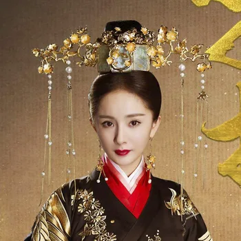 HIMSTORY Luksuriøse Traditionel Kinesisk Bryllup Hår Tilbehør Kostume Kinesisk Stil Prinsesse Dronning Hairwear Medaljon Smykker